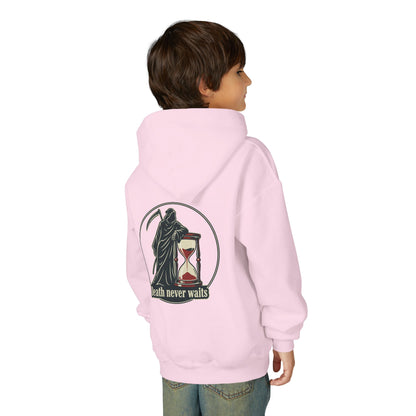 All or nothing/death never waits kids hoodies