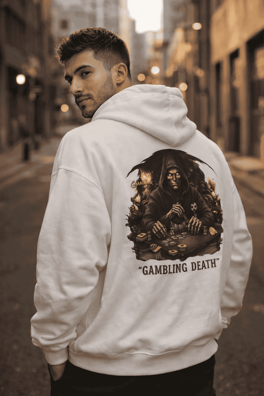Gambling Death Grim Reaper Poker Graphic Hoodie