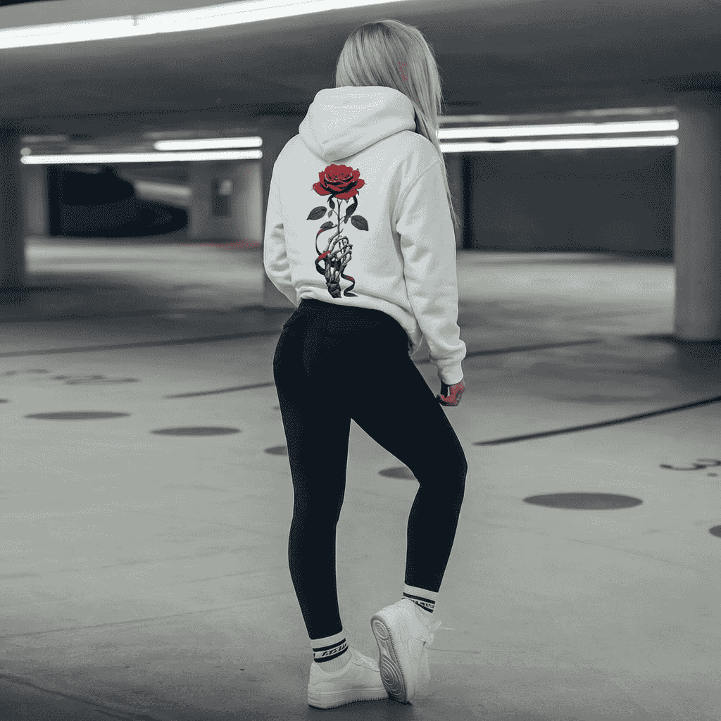 Horror Graphic Hoodie — Handprint I'M FINE Red-Eye Portrait
