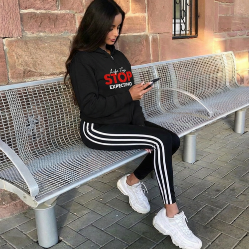 Full-Zip Hoodie "Life Tip: Stop Expecting" with Flaming Ape Back Graphic