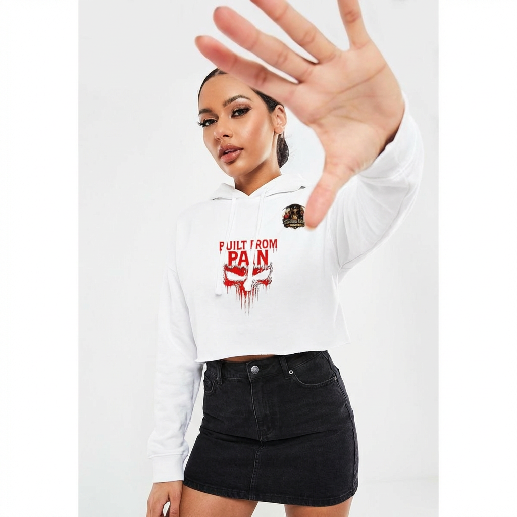 Gambling Death Cropped Hoodie — Built From Pain 'I'm Fine' Graphic Women's Hooded Sweatshirt