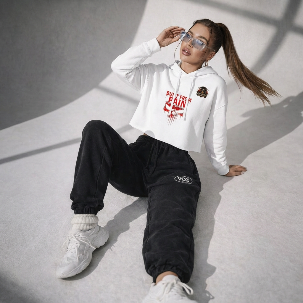 Gambling Death Cropped Hoodie — Built From Pain 'I'm Fine' Graphic Women's Hooded Sweatshirt