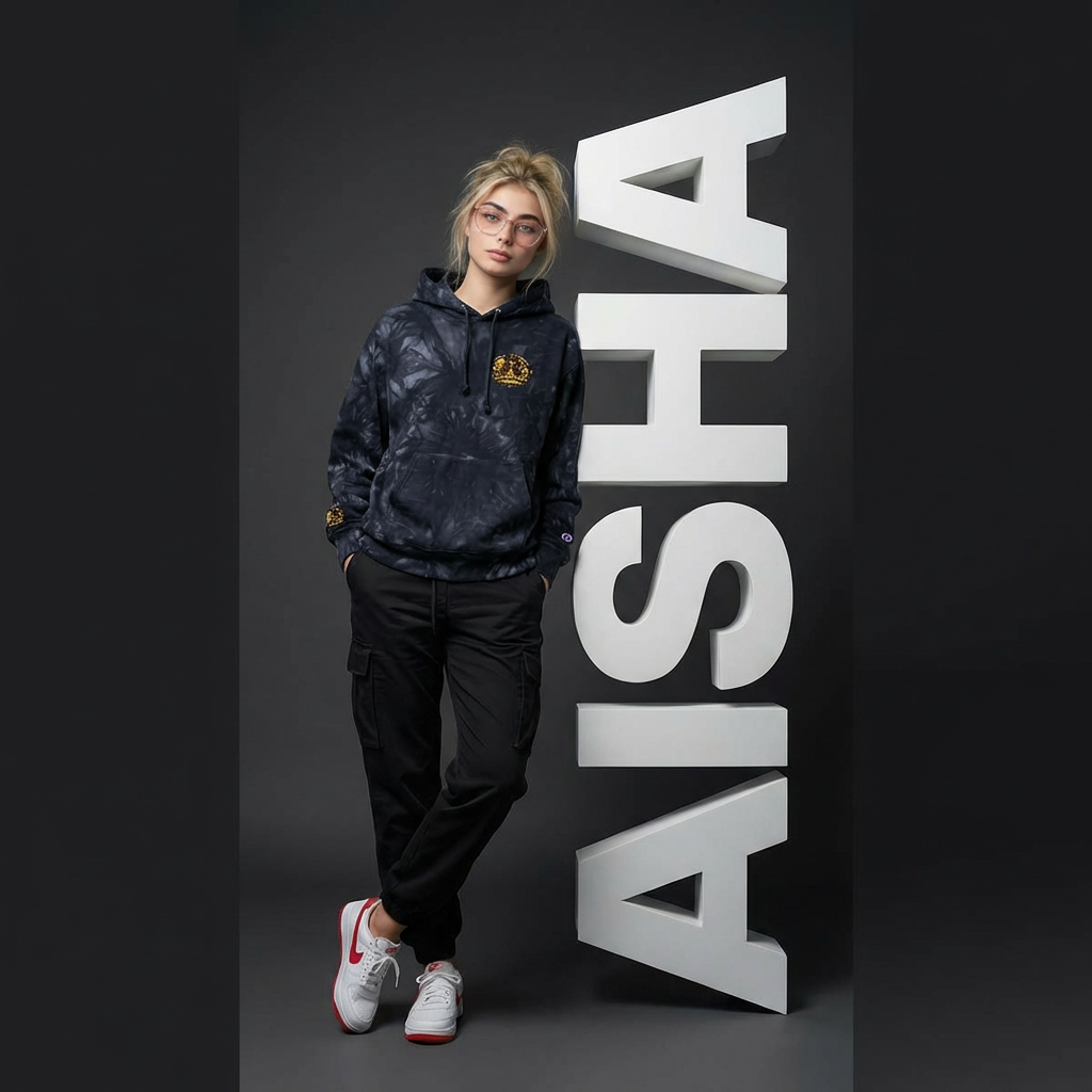 Tie-Dye Hoodie — Embroidered Crest Pullover