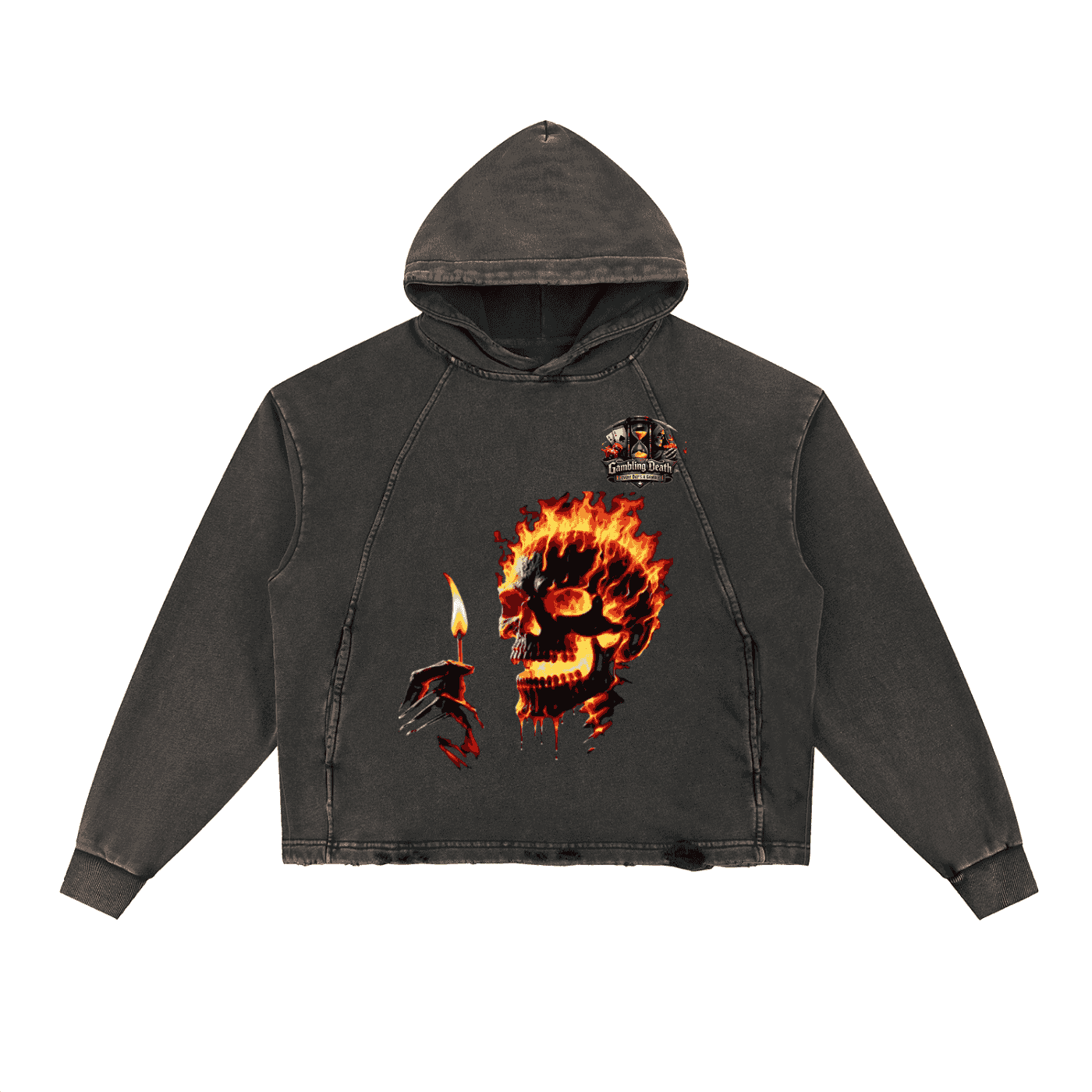 Buy Gambling Death Vintage Washed Frayed-Hem Hoodie Now