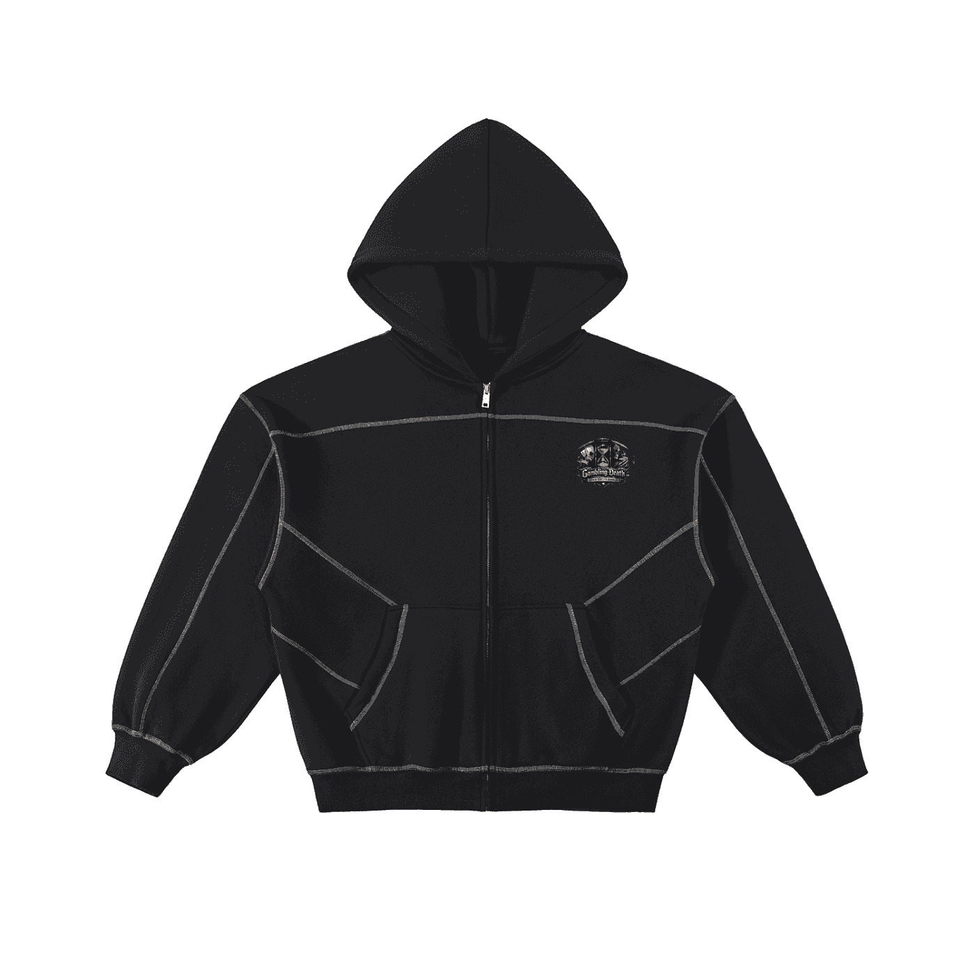 Contrast-Stitched Boxy Fleece Zip Hoodie