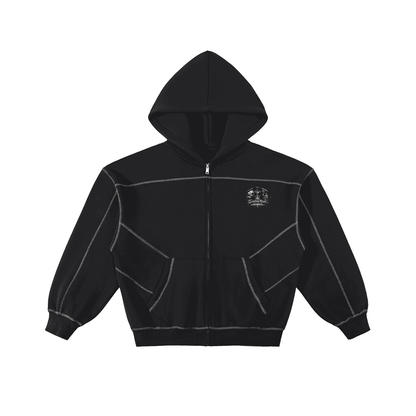 Contrast-Stitched Boxy Fleece Zip Hoodie