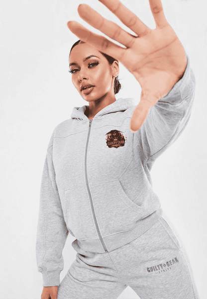 Contrast-Stitched Boxy Fleece Zip Hoodie