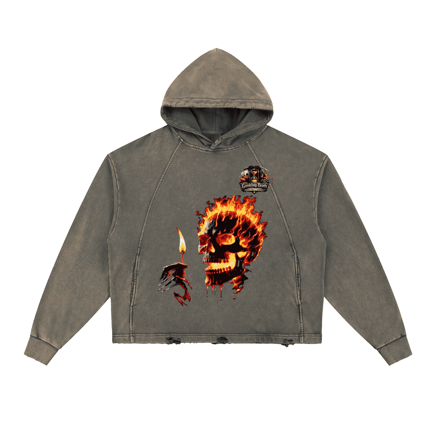 Buy Gambling Death Vintage Washed Frayed-Hem Hoodie Now