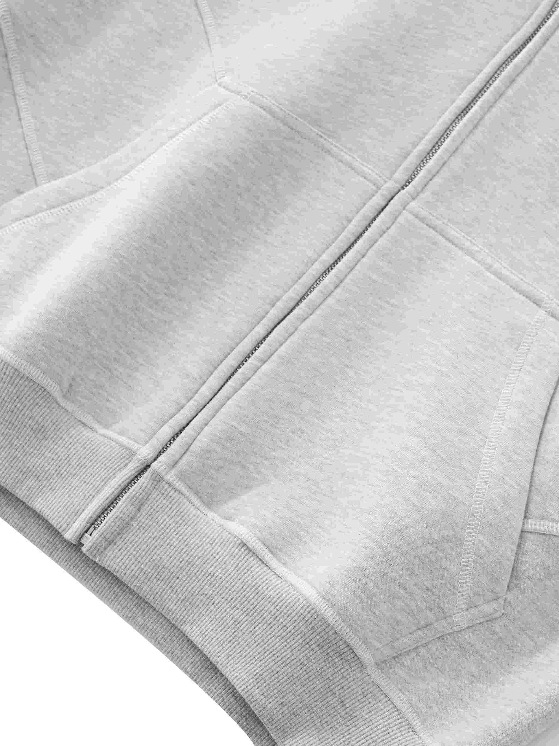 Contrast-Stitched Boxy Fleece Zip Hoodie