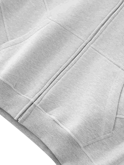 Contrast-Stitched Boxy Fleece Zip Hoodie